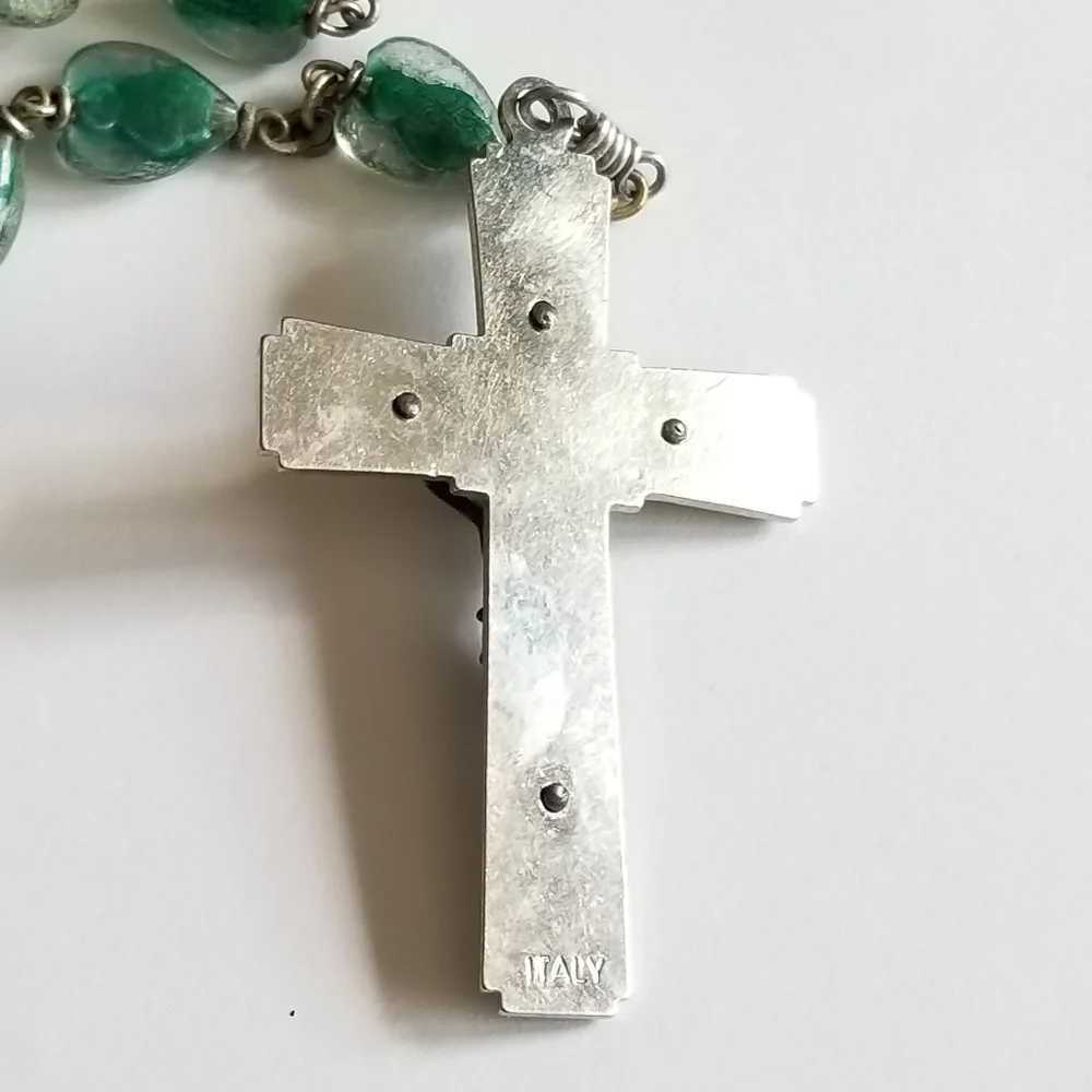 Vintage Saint Jude rosary bubble bead catholic lucite green silver gold tone